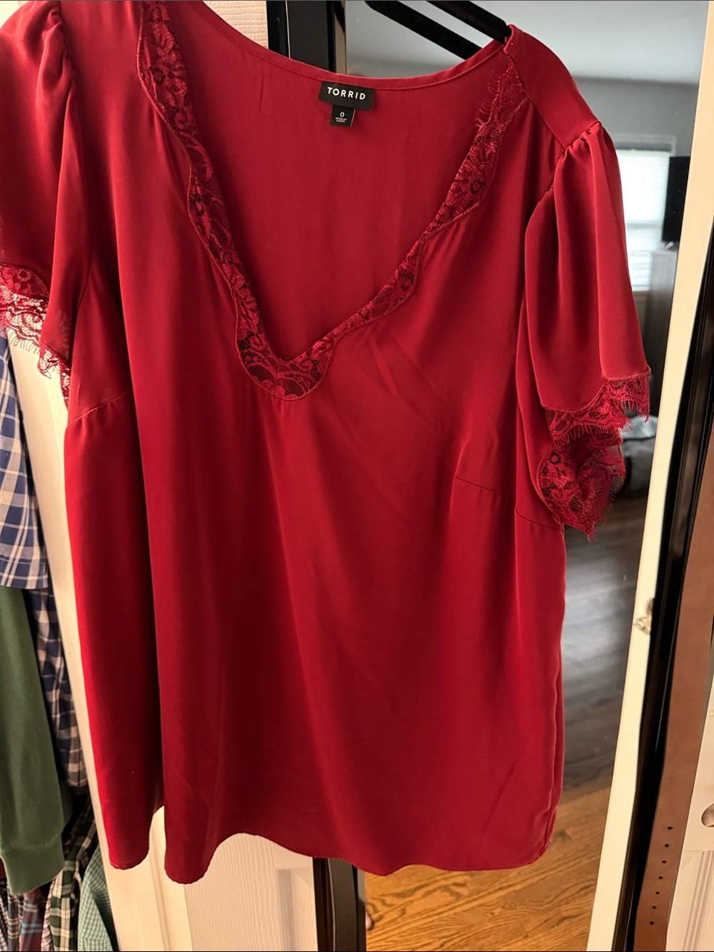 torrid Crimson Lace-Trim V-Neck Blouse